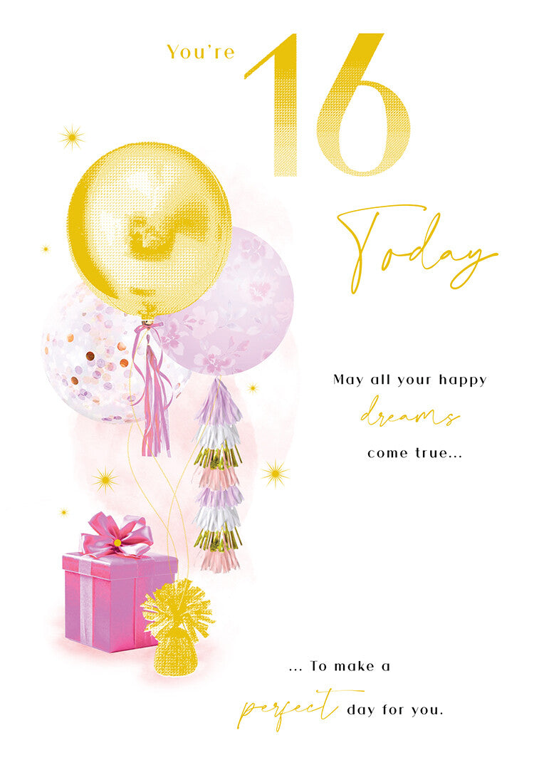 Happy 16th Birthday Card Female Foil Finish 8" x 6" Lovely Verse