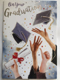Graduation Card 13cm x 19cm Mortarboard Caps & Diploma Design Verse Inside