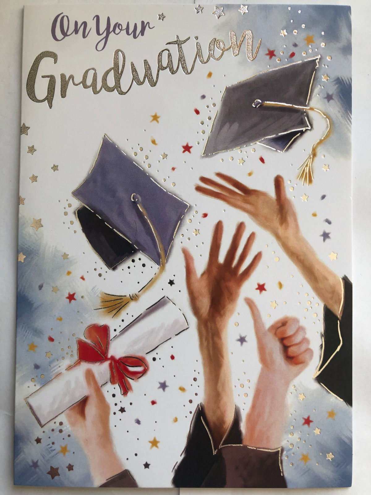 Graduation Card 13cm x 19cm Mortarboard Caps & Diploma Design Verse Inside