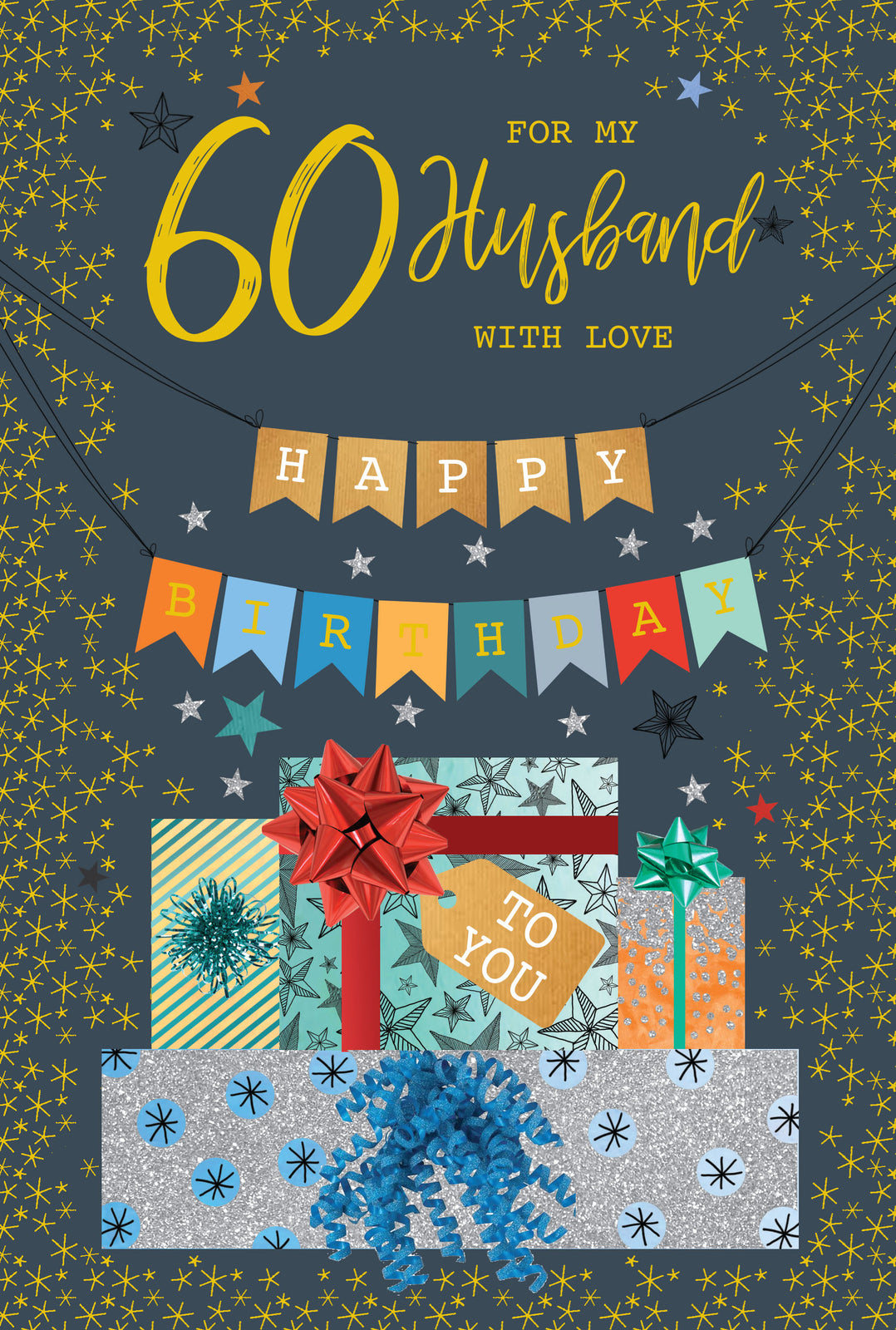 Husband 60th Birthday Card - Modern Glitter Design - Special Loving Wishes
