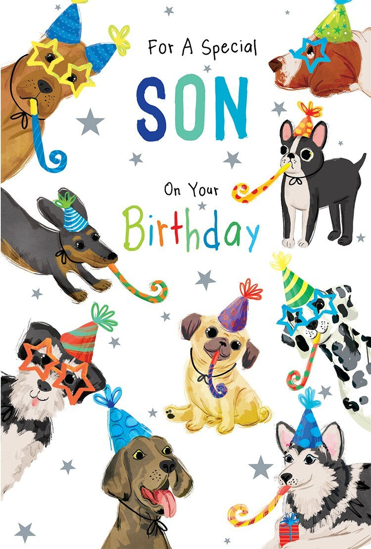 Son Birthday Card Dogs 9" x 6" Lovely Verse