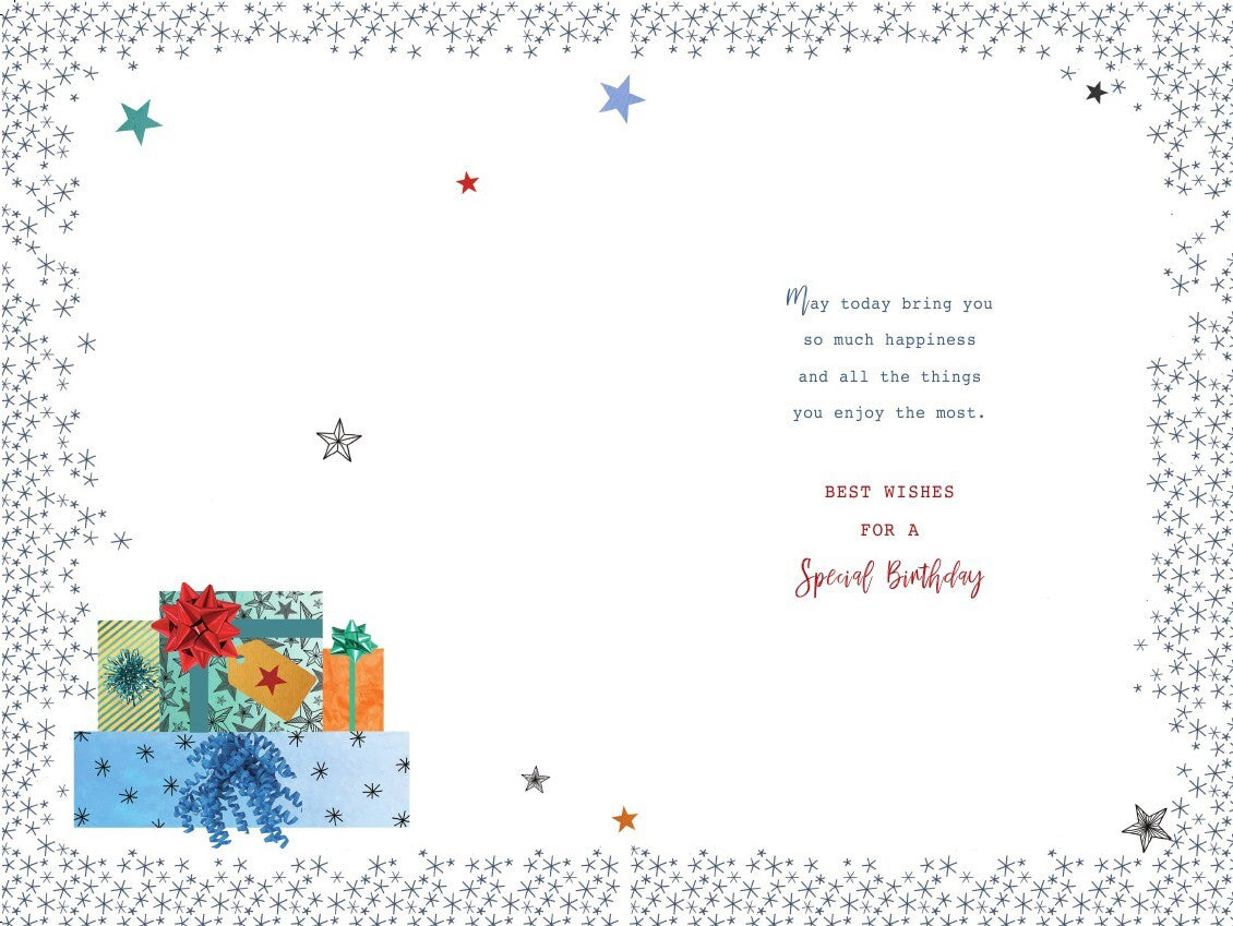 To A Special Son Happy Birthday Card - Presents, Banner & Stars