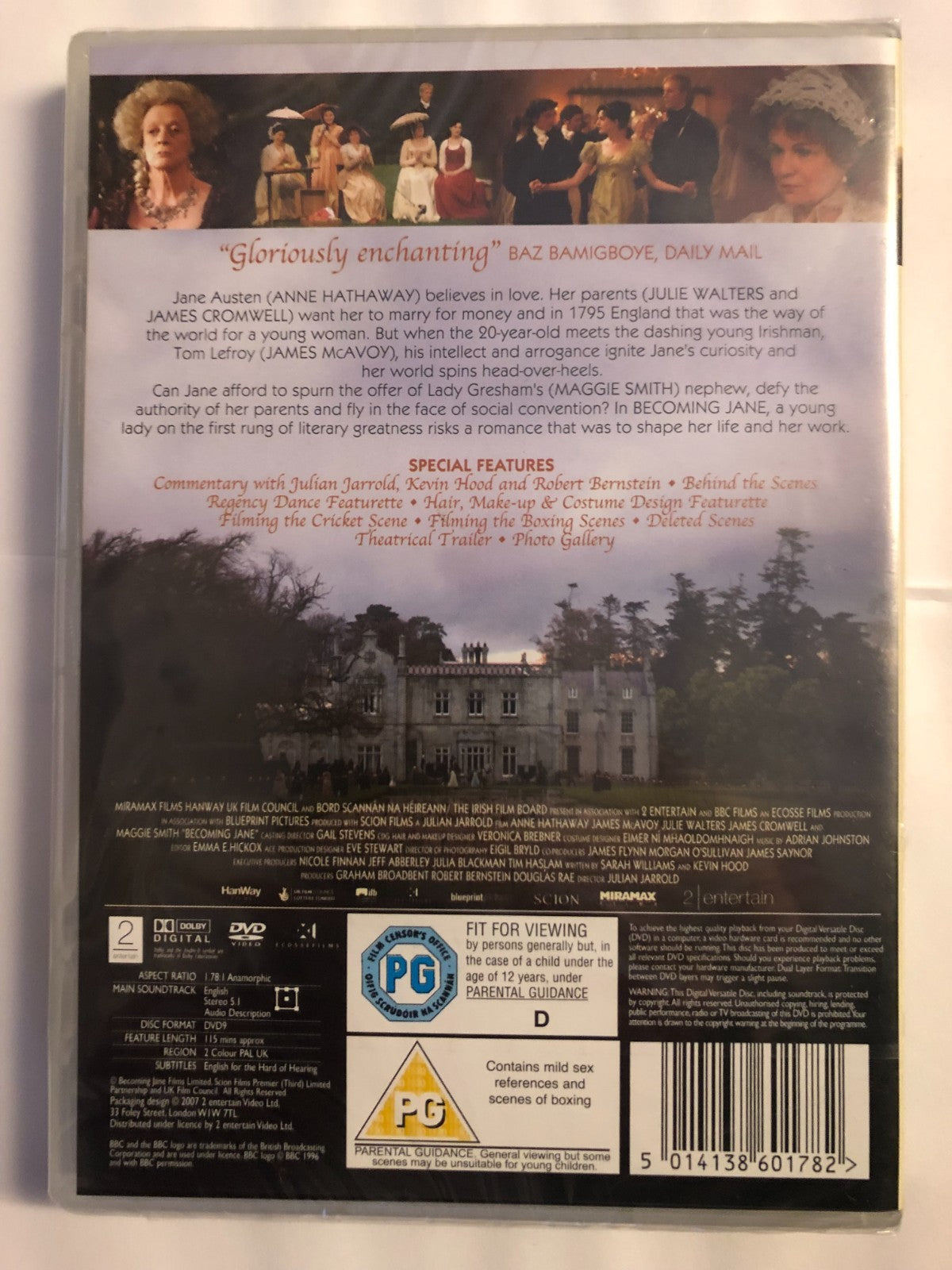 Becoming Jane DVD -Anne Hathaway, James McAvoy, Julie Walters, Maggie Smith NEW