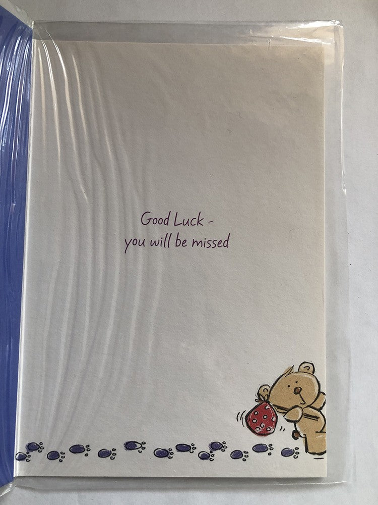 Sorry You're Leaving Card Blue Cute Bear Bye Paw Prints