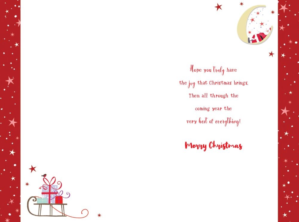 Brother Christmas Card Modern Santa Moon Stars 9" x 6" Lovely Verse