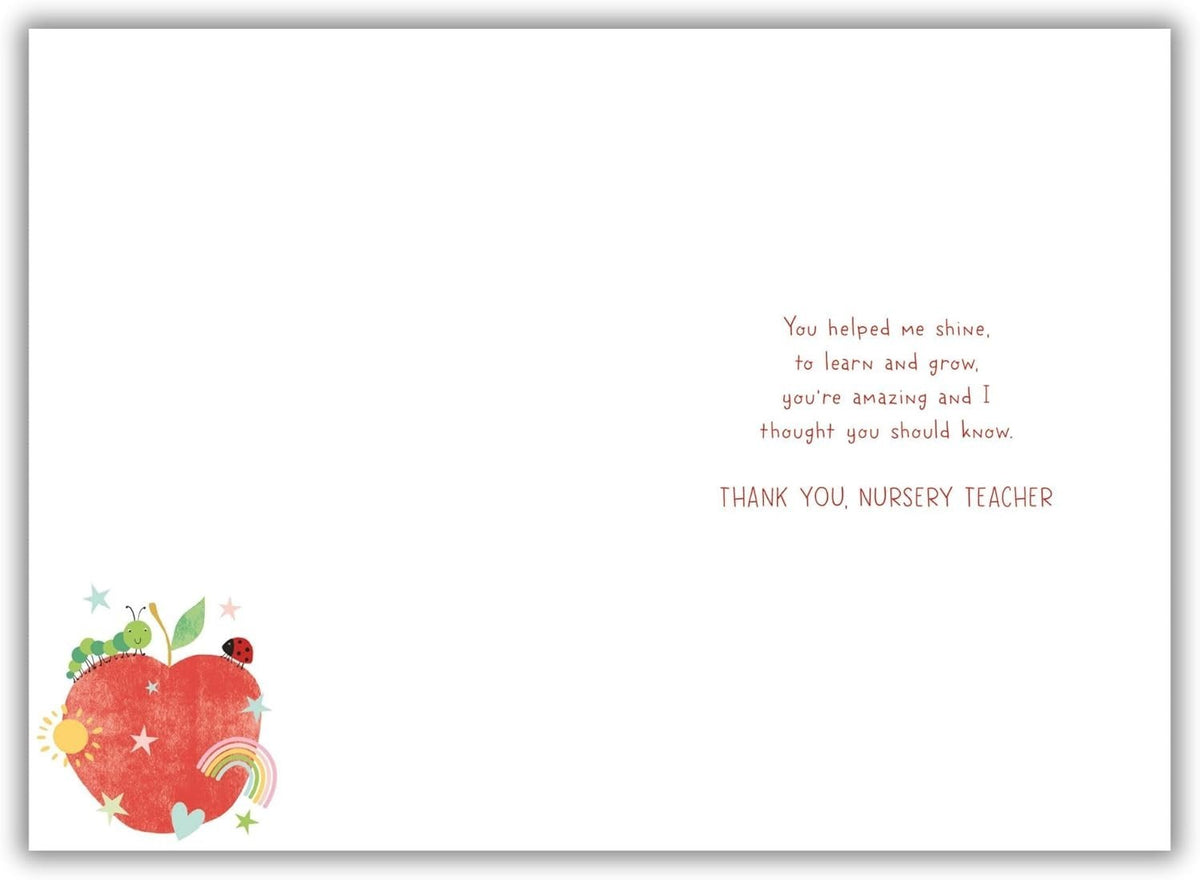 Thank You Nursery Teacher Card Special Pre-School Leaving End of Term Apple