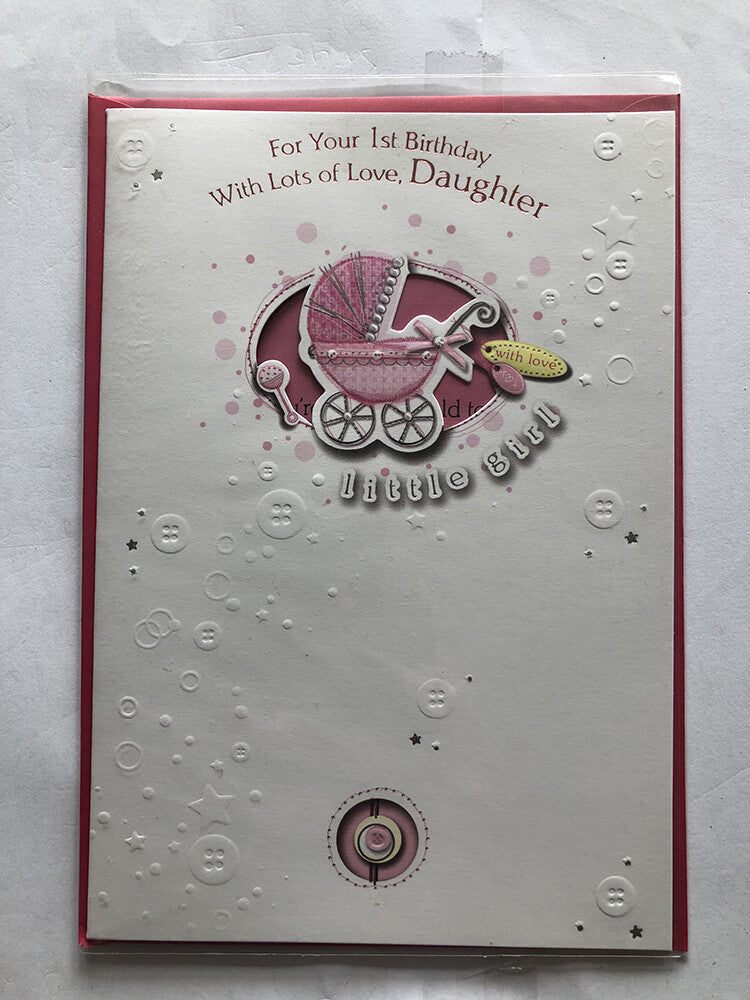 Daughter 1st First Happy Birthday Card Cute Pram