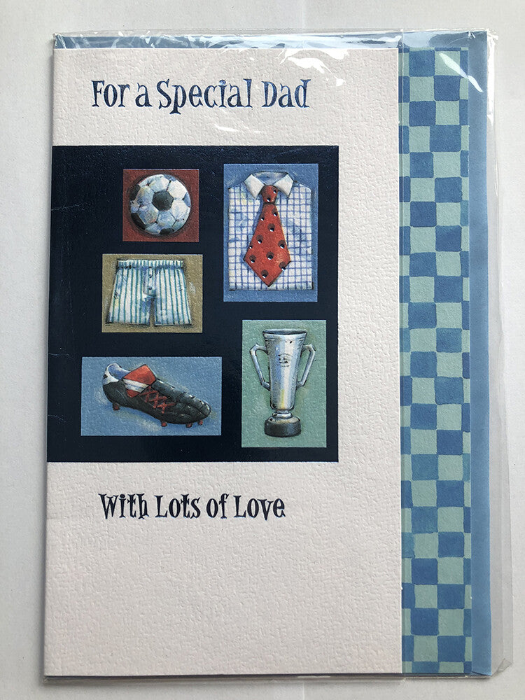Dad Happy Birthday Card Shirt Tie Football Shorts Trophy Boots