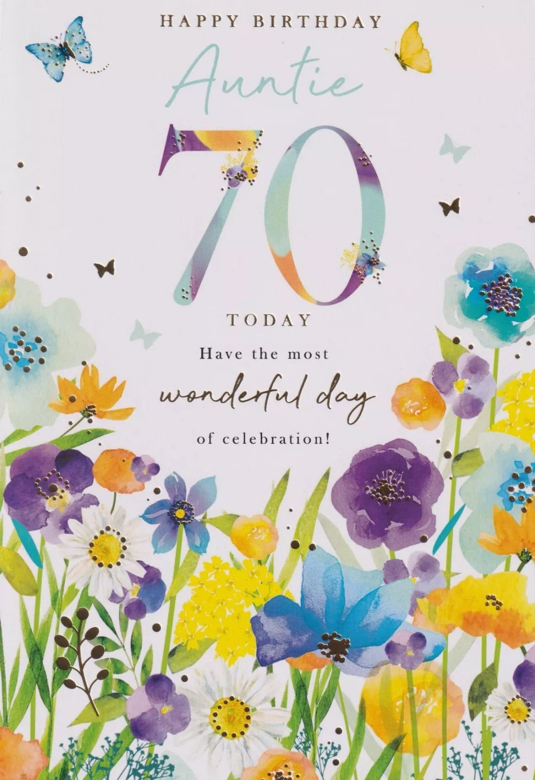 70th Birthday Card for Auntie  Floral & Butterfly Design  15x23cm Insert