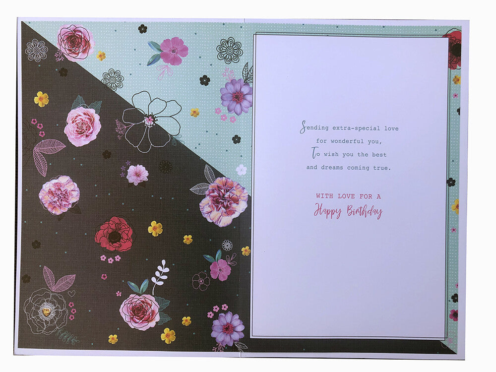 Daughter Happy Birthday Card Heart & Flowers Design Lovely Verse