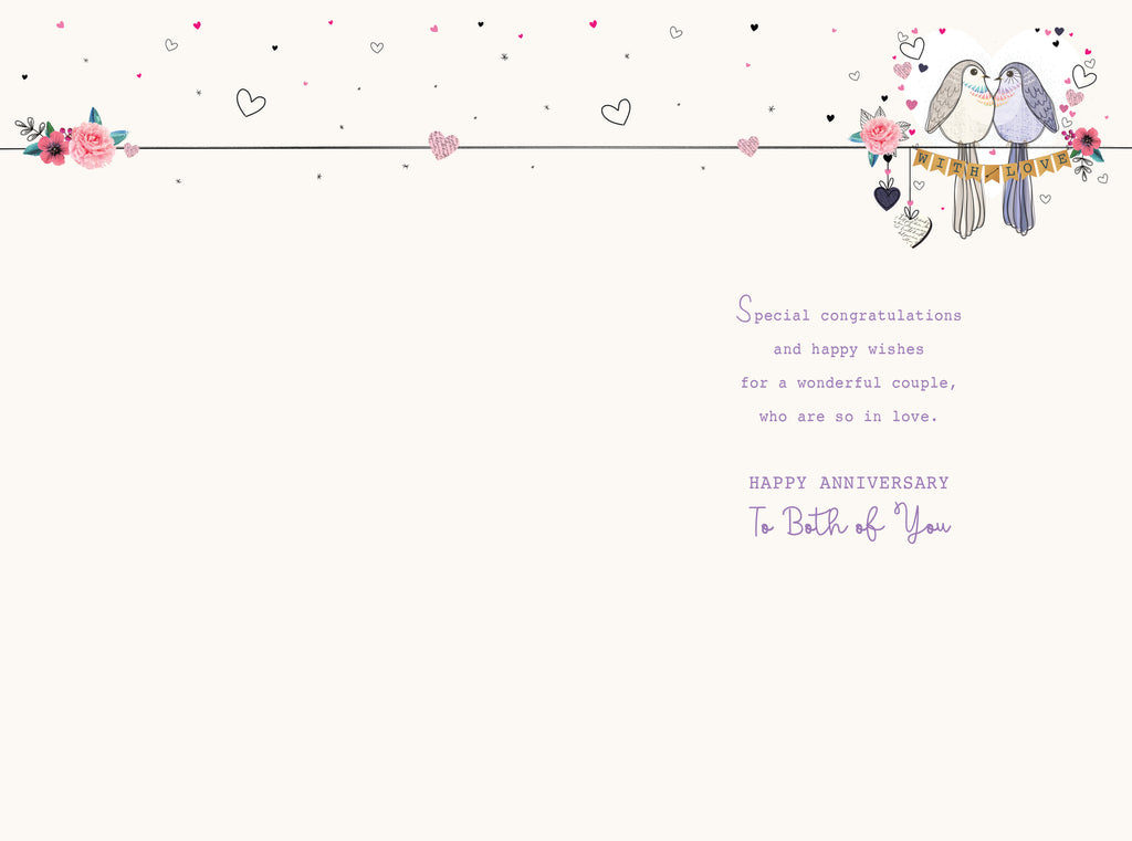 Mummy and Daddy Anniversary Card - Cute Birds & Hearts - For You