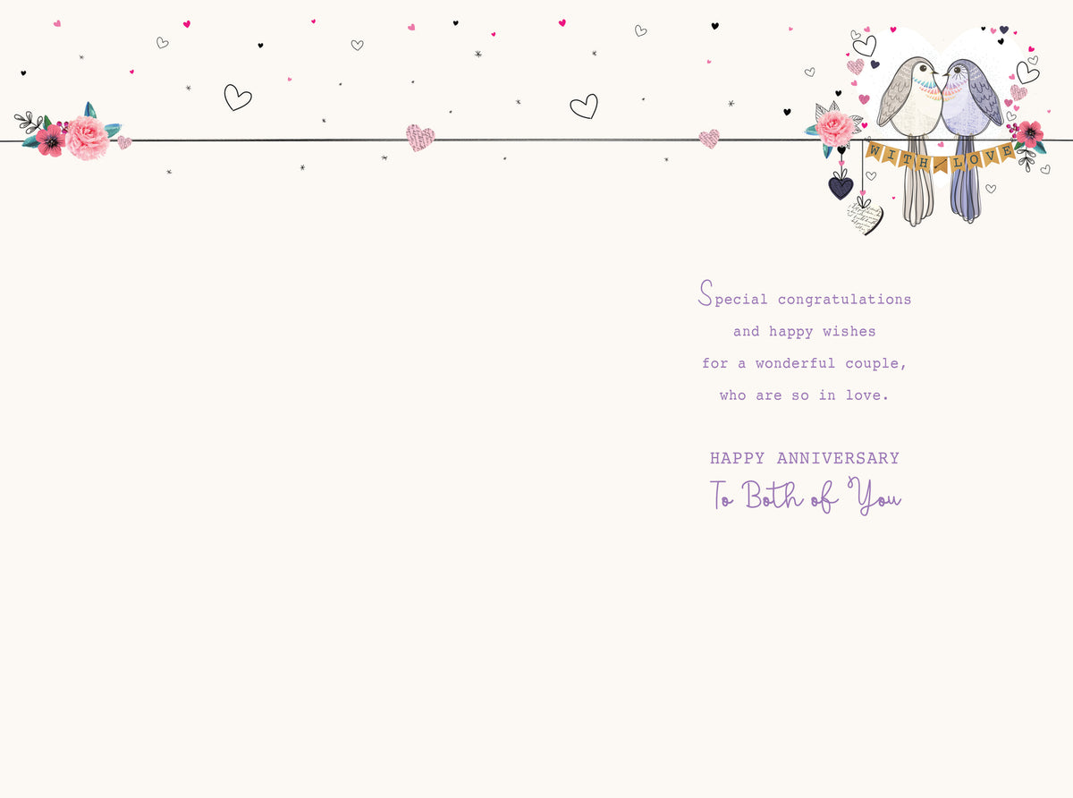 Mummy and Daddy Anniversary Card - Cute Birds & Hearts - For You