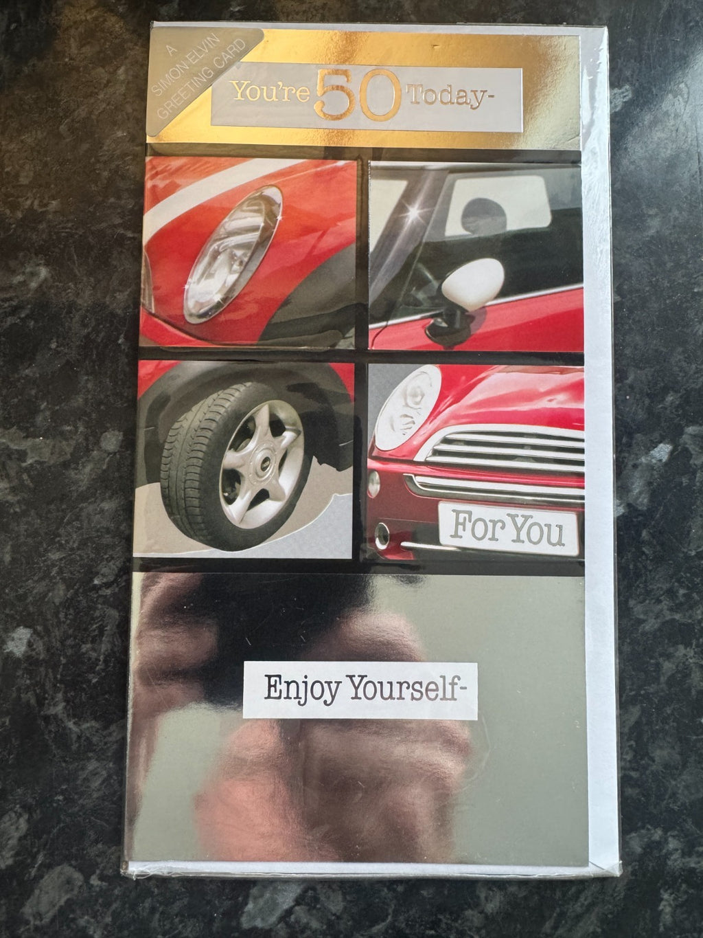 50th Birthday Card Male You're 50 Today Red Mini Cooper Car Foil Medium 13x23cm