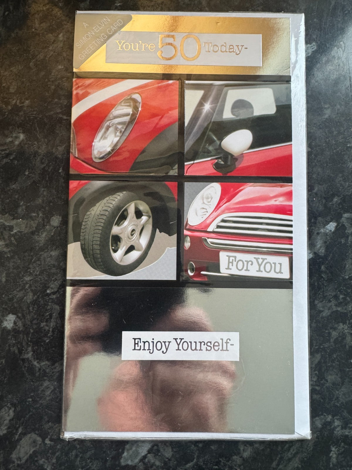 50th Birthday Card Male You're 50 Today Red Mini Cooper Car Foil Medium 13x23cm
