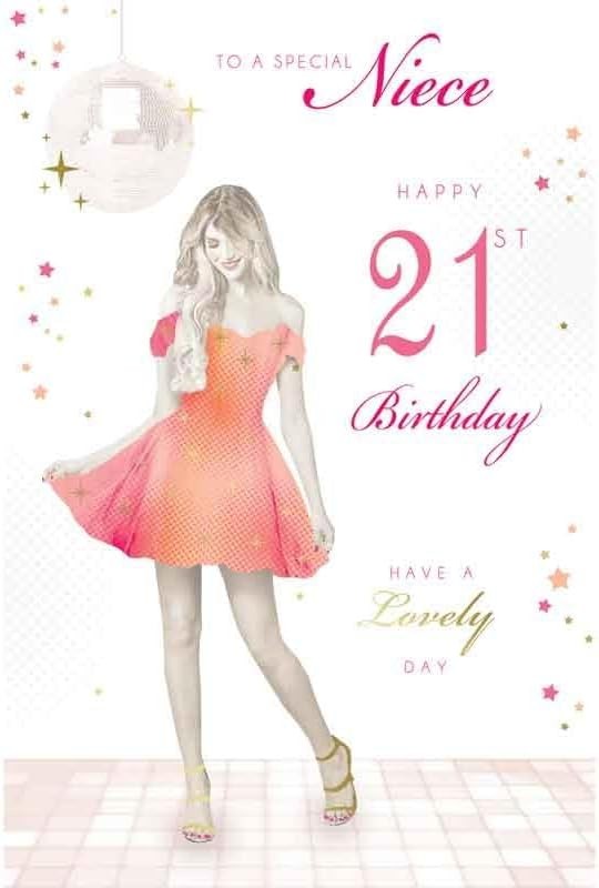 Niece 21st Birthday Card Disco Dress & Sparkle Design  Quality Finish  15x23cm