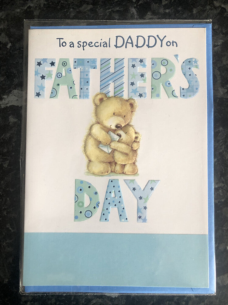 Happy Fathers Day Card Daddy Cute Bears Hugging Letter