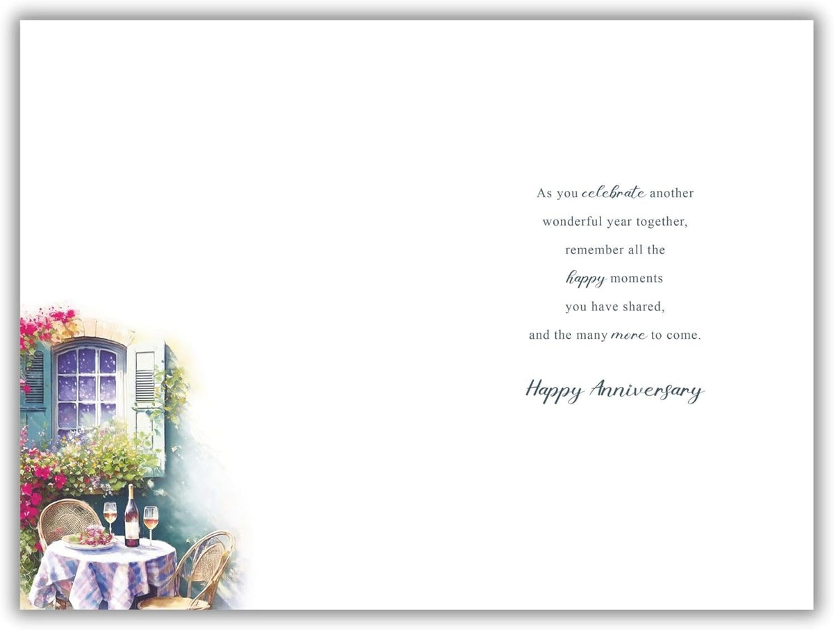 Grandson & Wife Anniversary Card  Romantic Caf Scene Quality Finish 15x23cm