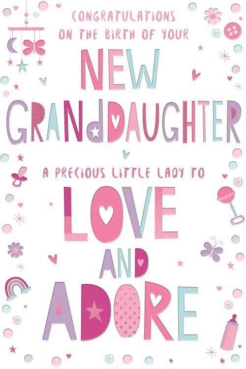 New Granddaughter Greeting Card  Pastel Baby Icons  15x23cm with Insert