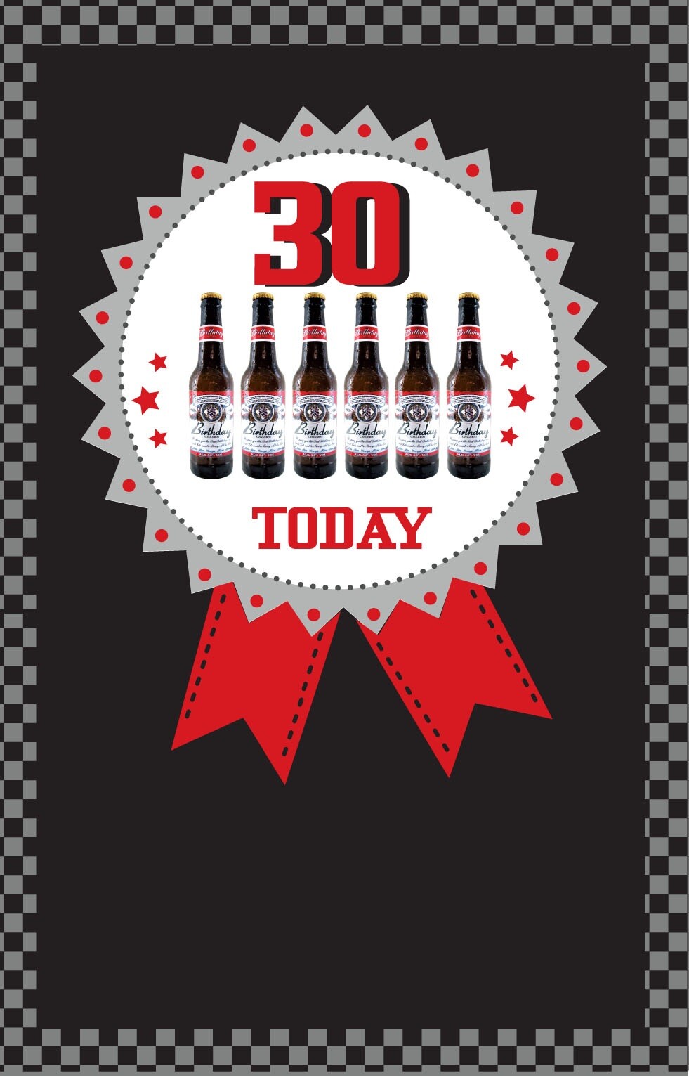 30th Happy Birthday Card 30 Today Beer Bottle Rosette Design Bright Modern