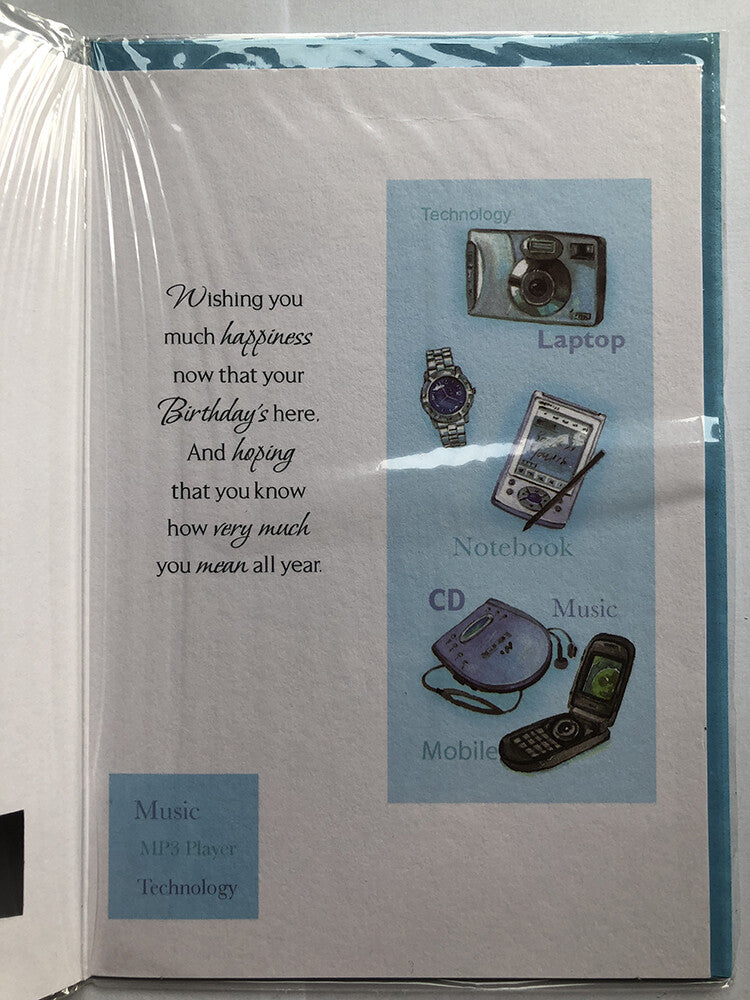Dad Happy Birthday Card Laptop Phone Camera Watch Music