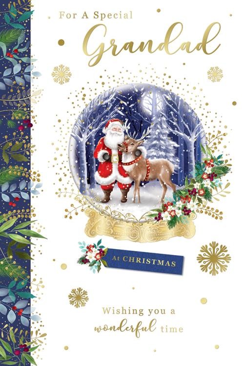 Special Grandad Christmas Card Santa & Reindeer Tree Design Lovely Verse