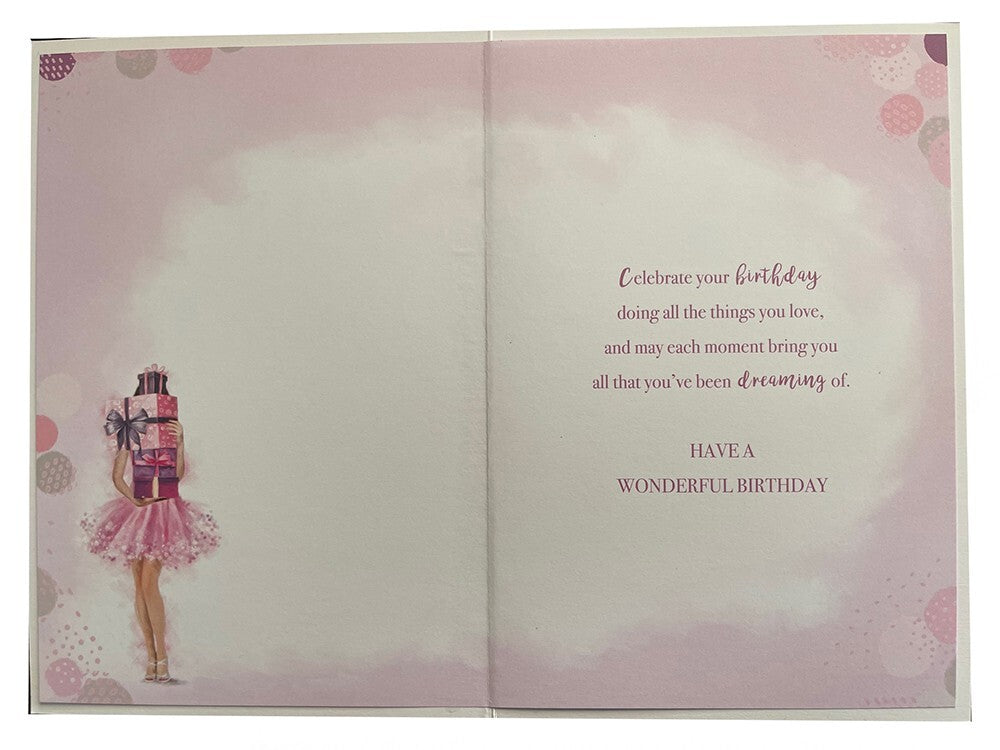 Niece Happy Birthday Card Girl & Presents Design