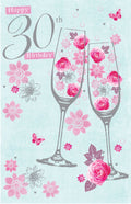 Happy 30th Birthday Card Roses & Glasses Design Bright Modern Happy Birthday