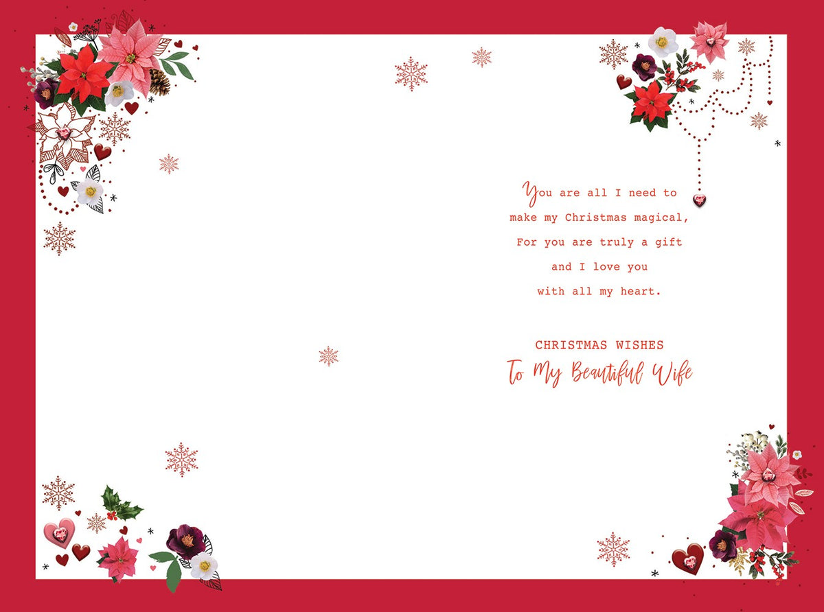 Wife Christmas Card Heart & Flower Design  Large Lovely Verse