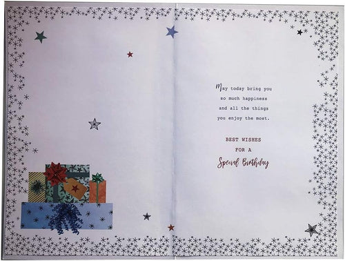 18th Birthday Card for Great-Grandson  Blue & Gold  Modern Verse  15x23cm
