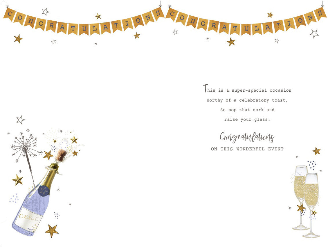 Happy Engagement Card Champagne Glasses Bunting Design Engagement Lovely Verse