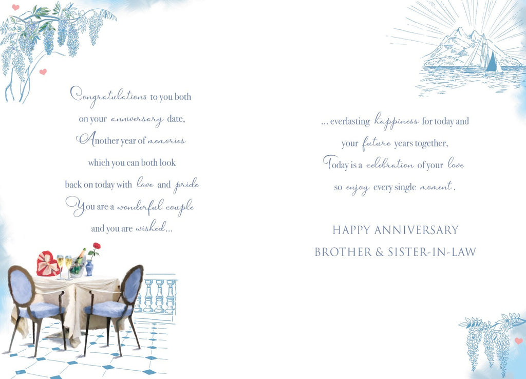 Brother & Sister in law Anniversary Card Champagne Foil Finish Lovely Verse
