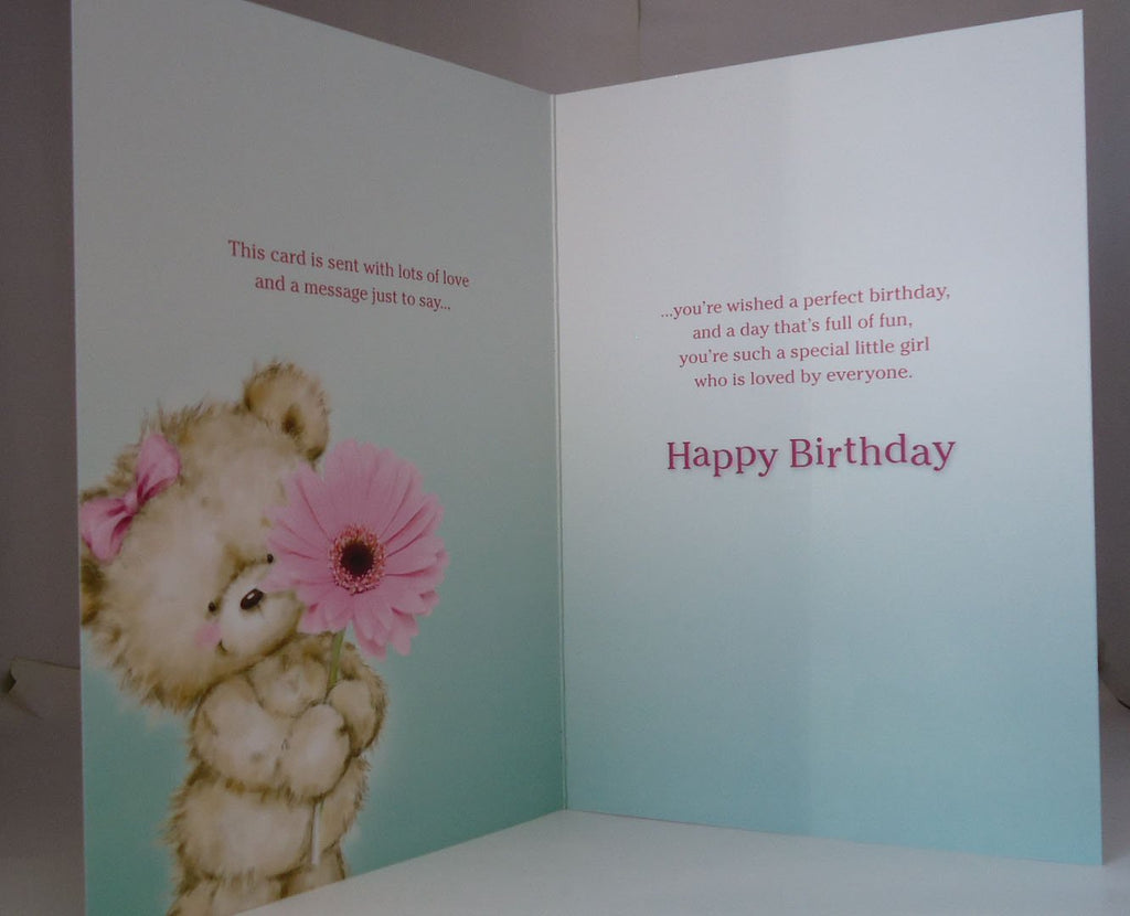 Daughter Happy Birthday Card Cute Bear & Flower Design Lovely Verse