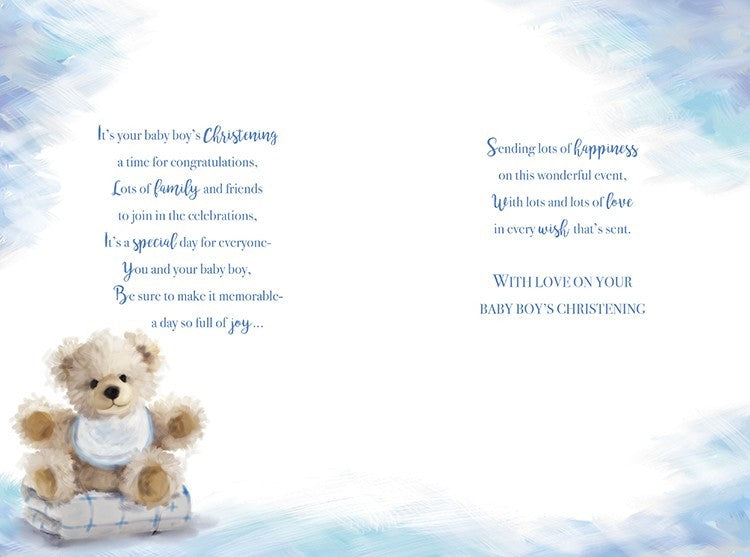 Baby Boy Christening Card Large Luxury Teddy Bear Baptism Godson Grandson Cards