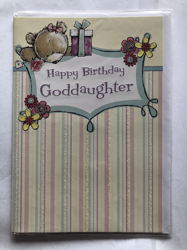 Goddaughter Happy Birthday Card Cute Bear FlowerS & Gifts