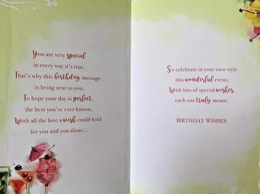 Birthday Card for Friend  Tropical Cocktails & Verse  15x23cm  Colour Insert