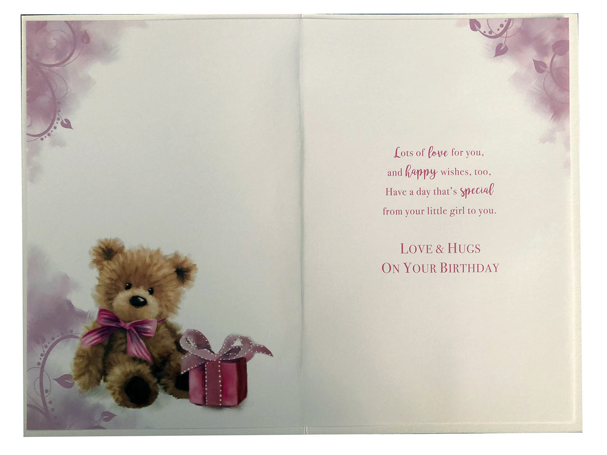 Mummy Birthday Card From Your Little Girl Bear & Present Design Lovely Verse