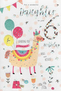 Daughter 6th Birthday Card Age 6 Llama Balloons & Gift Design Happy Lovely Verse