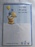 Friend Happy Birthday Card Cute Bear Holding Gifts & Yellow Balloon Just For You