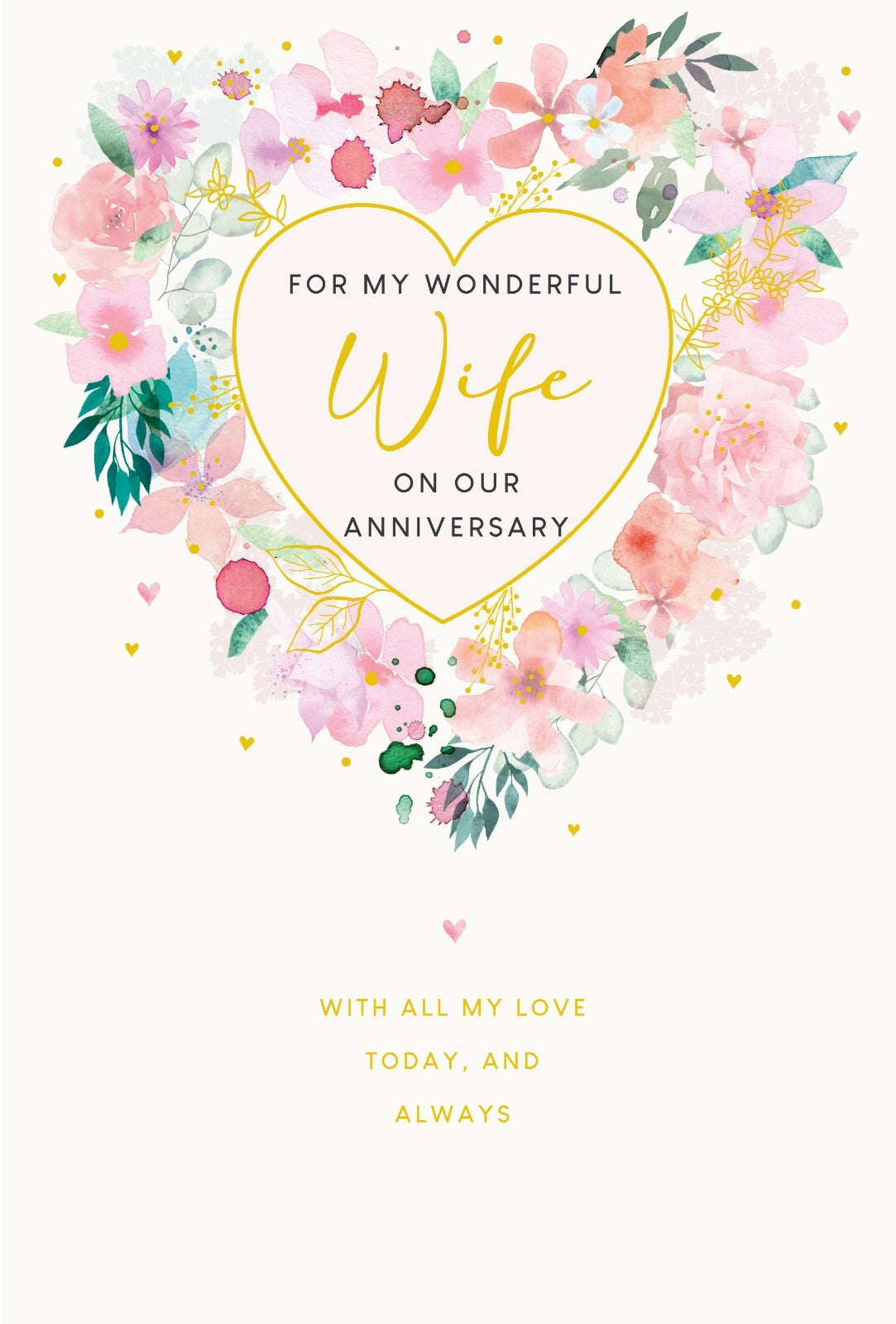 To My Wonderful Wife Anniversary Card - Pastel Floral Heart Wreath Design