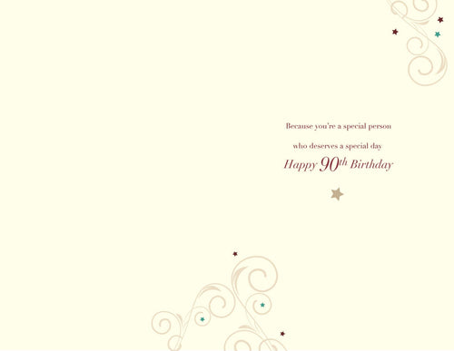 90th Happy Birthday Card Sending Birthday Wishes for A Special 90 Scroll Design