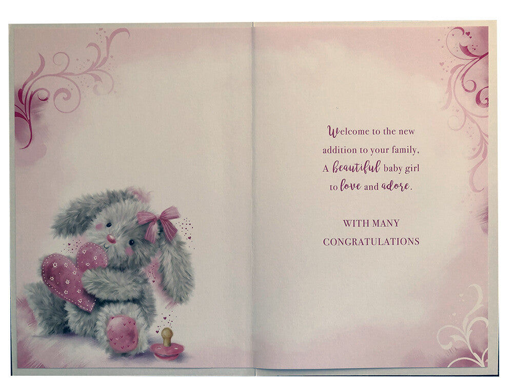 Birth Baby Girl Card On The Of Your Teddy Heart & Bottle Design Lovely Verse