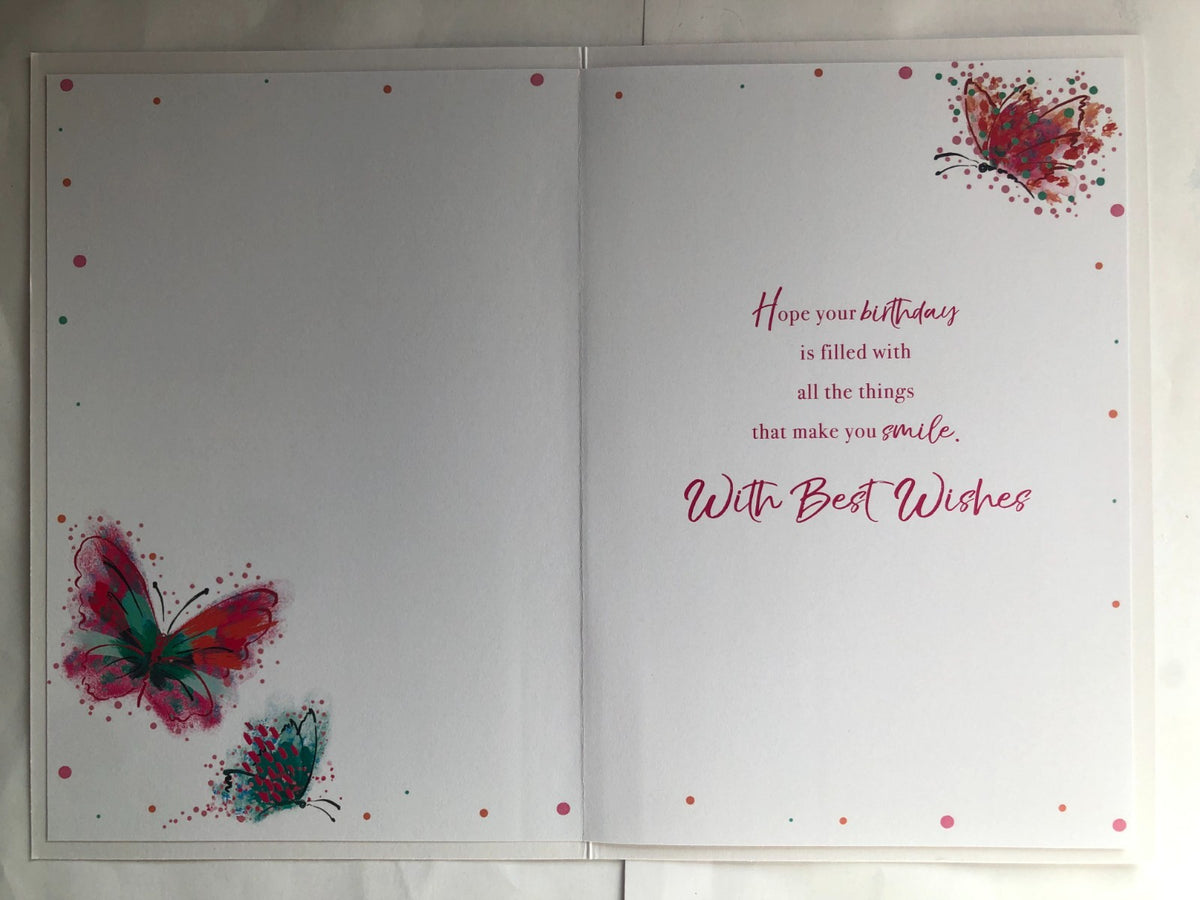 60th Birthday Card 13cm x 19cm Butterfly Design Printed Verse Colour Insert