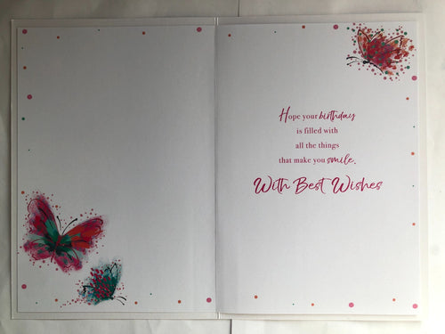 60th Birthday Card 13cm x 19cm Butterfly Design Printed Verse Colour Insert