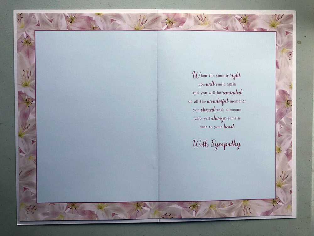 Sympathy Card Pink Lilies Thinking Of You Bereavement Condolence Verse