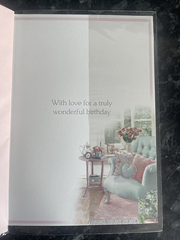 For a Special Mum Birthday Card - Cosy Room & Flowers Design - 18596A