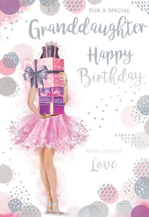 For a Special Granddaughter Happy Birthday Card - Glitter & Presents Design