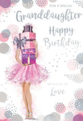 For a Special Granddaughter Happy Birthday Card - Glitter & Presents Design