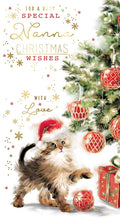Nanna Christmas Card With Love Cat & Tree Bright Design