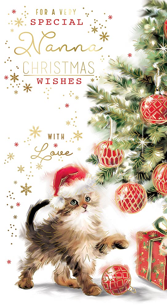 Nanna Christmas Card With Love Cat & Tree Bright Design