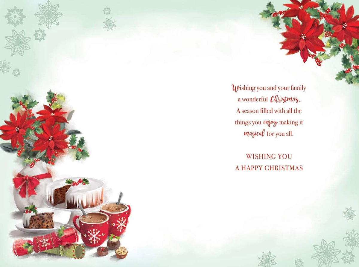 Sister & Family Christmas Card Cake Cracker & Hot Chocolate Design Lovely Verse